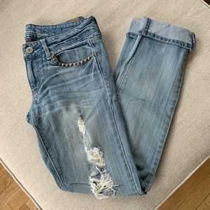 AEO Distressed Studded Stretch Skinny Jeans Size 6